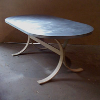 (Indoor/Outdoor) Zinc Oval Table w/ Arched Steel Base